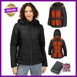 Slim-Fit Heated Winter Coat with Detachable Hood - 15 Heating Zones